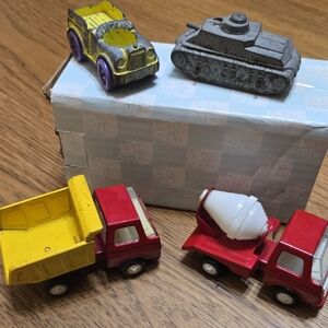 Vintage Toy Vehicle Collection with Red and Yellow Accents